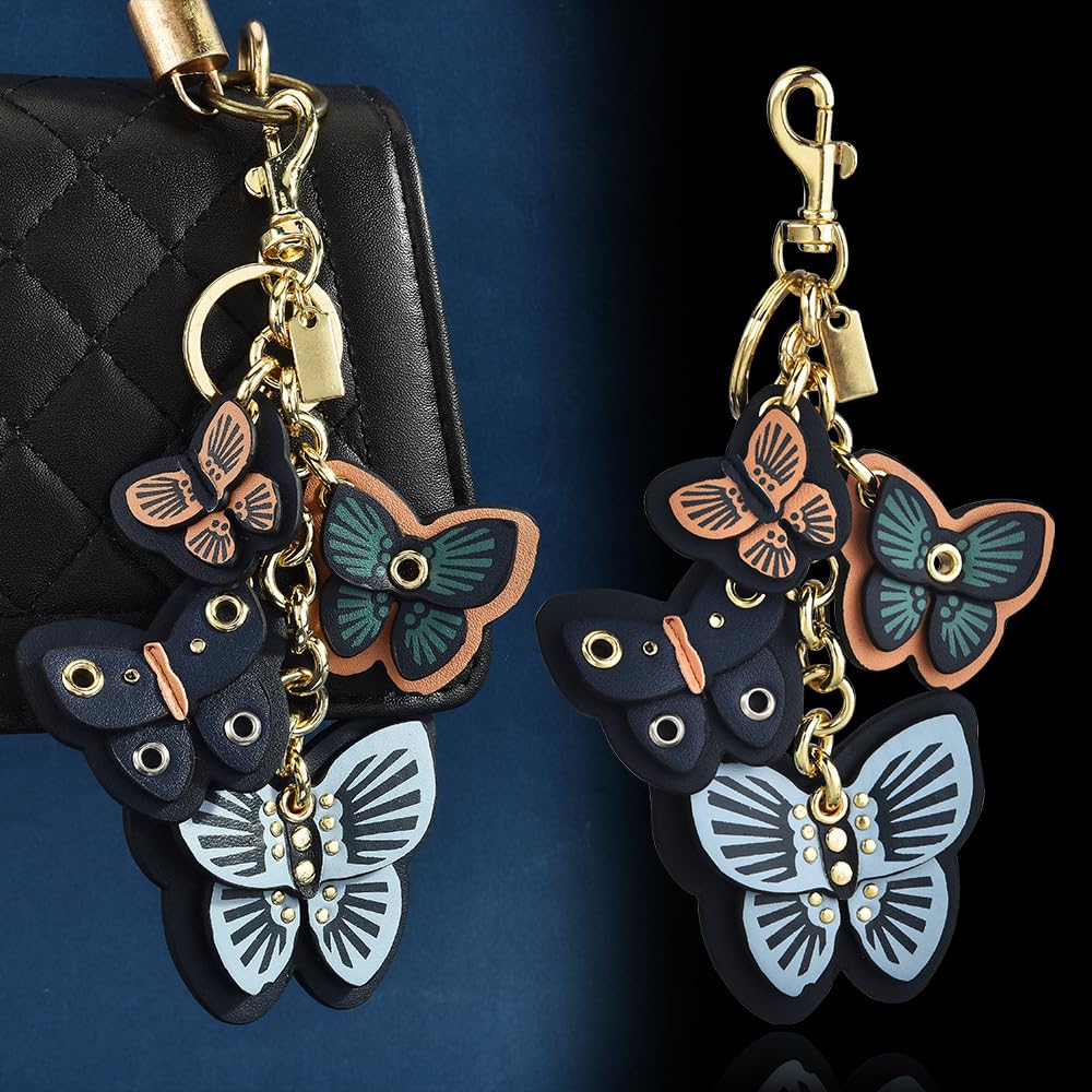BIBOBIYB Leather Butterfly Bag Charm, Cute Vibrant Color Insect Theme Purse Charm for Handbags, Women’s Leather Keychain Accessory for Backpacks & Purses,Car,Key