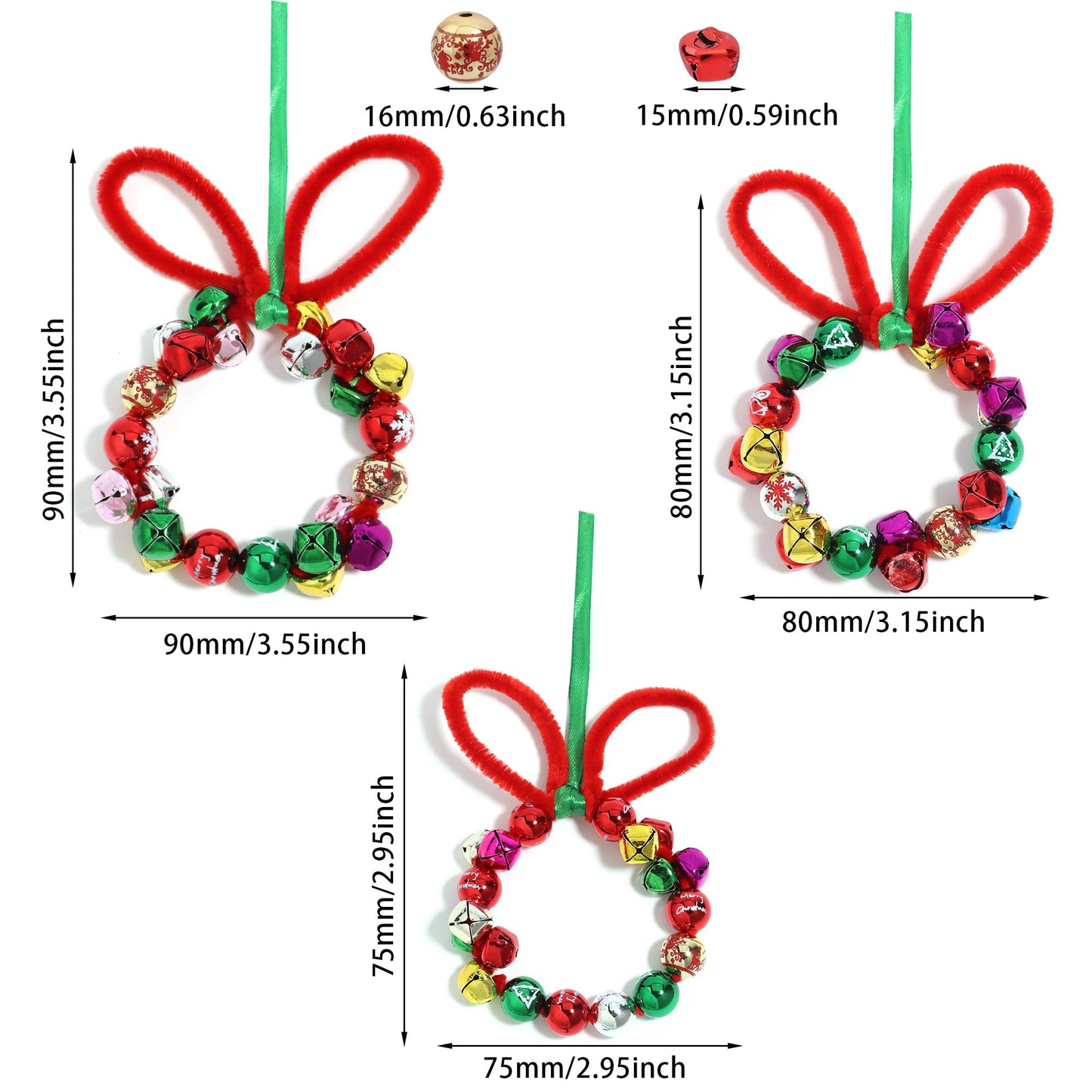 Christmas Crafts, Christmas Beads and Jingle Bells Set, DIY X-mas Ornament Kit Including 20 pcs Mixed X-mas Beads and 40 pcs Bells, DIY Ornaments for Kids, Holiday Party Christmas Tree Decoration