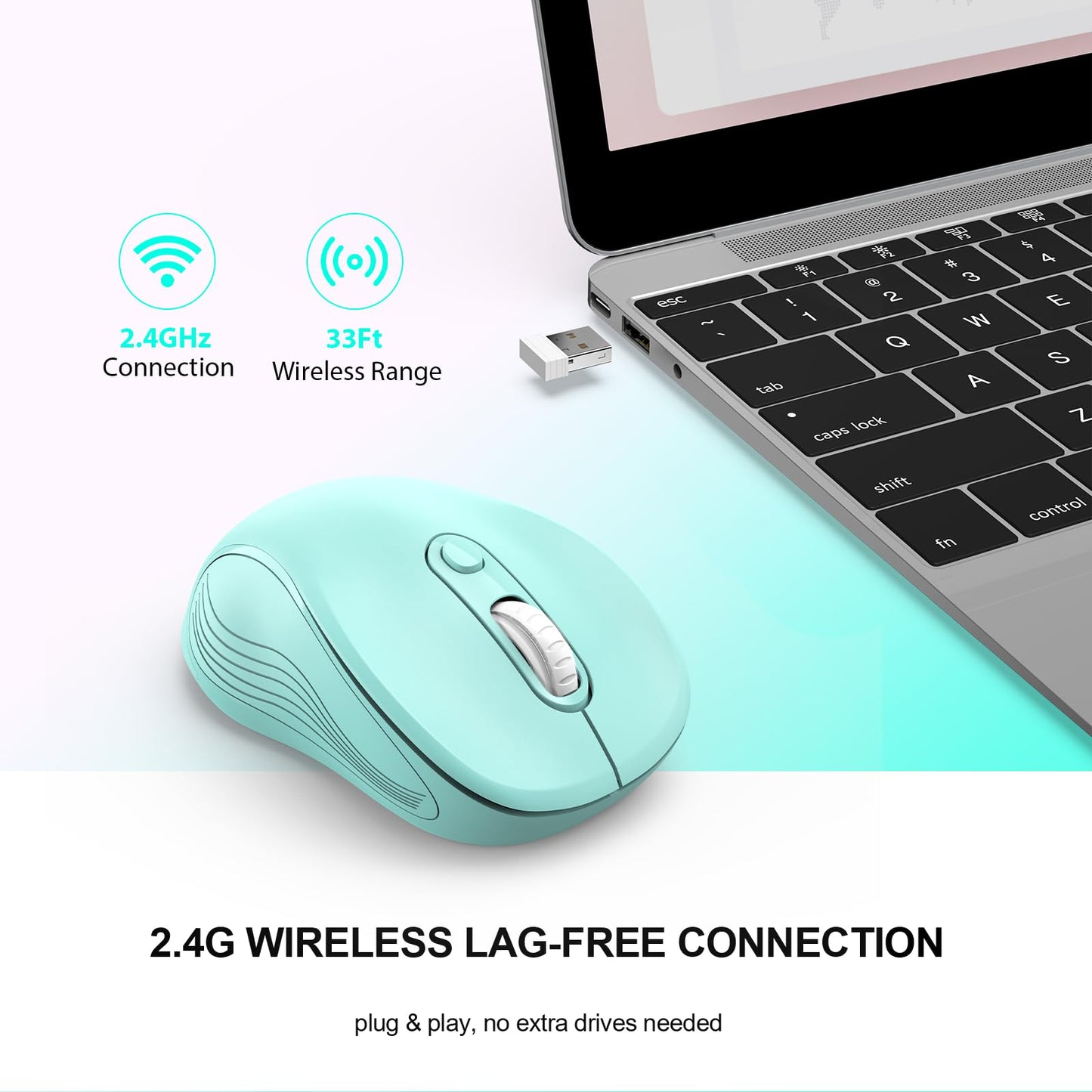 WisFox 2.4G Wireless Mouse for Laptop, Ergonomic Computer Mouse with USB Receiver and 3 Adjustable Levels, 6 Button Wireless Mice for Windows Mac PC Notebook (Grey)