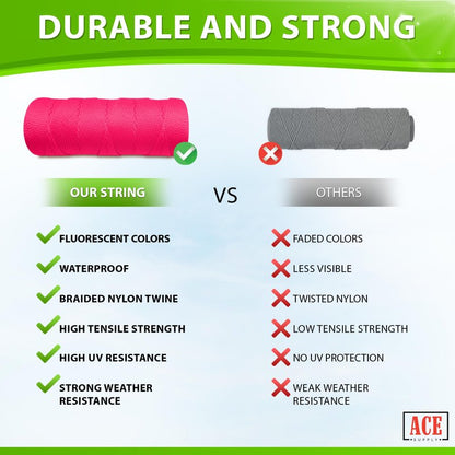 Pink Mason Line String Line - 36 Roll Pack - #18 Braided Nylon String - 1000 Ft Length Per Roll - Nylon Twine for Gardening Or Masonry Tools - Perfect Construction String for A String Level