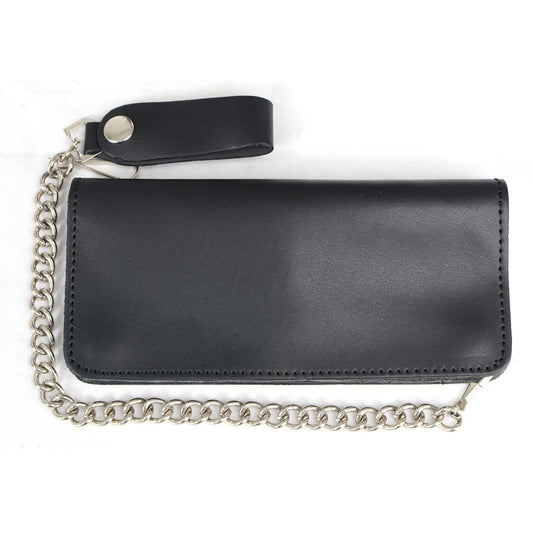 Milwaukee Leather Men's Genuine Leather Tri-Fold Biker Wallet w/Anti-Theft Stainless Steel Chain - 4 Inch