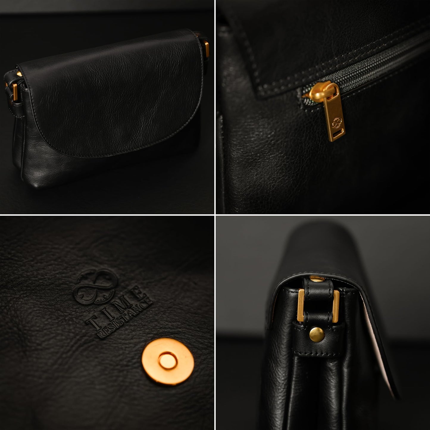 Time Resistance Leather Crossbody Bag for Women - Handbag, Shoulder Bag, Messenger Purse (Black) - Gift Box Included