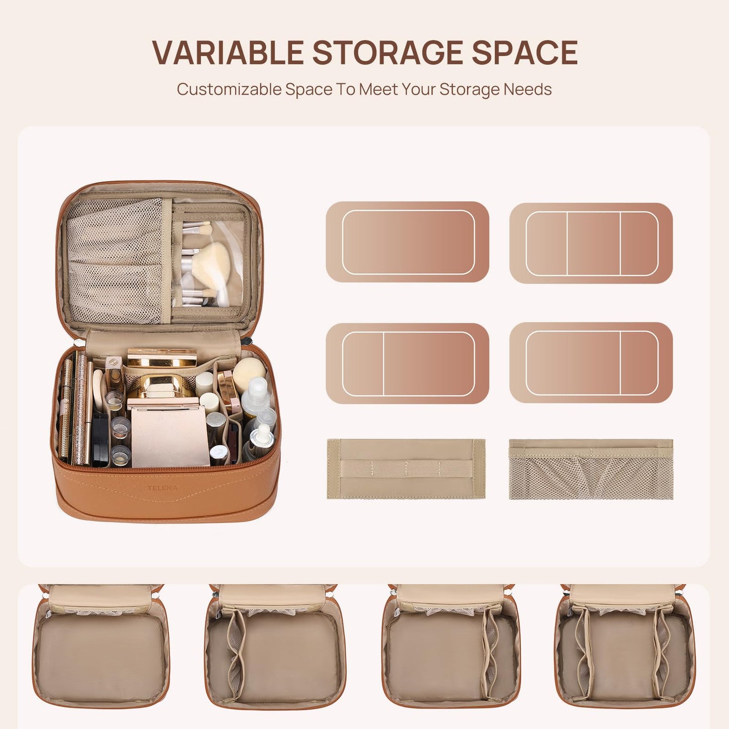Telena Large Makeup Bag, Travel Toiletry Bag for Women, Vegan Leather Makeup Organizer Case Cosmetic Bag for Travel Essentials