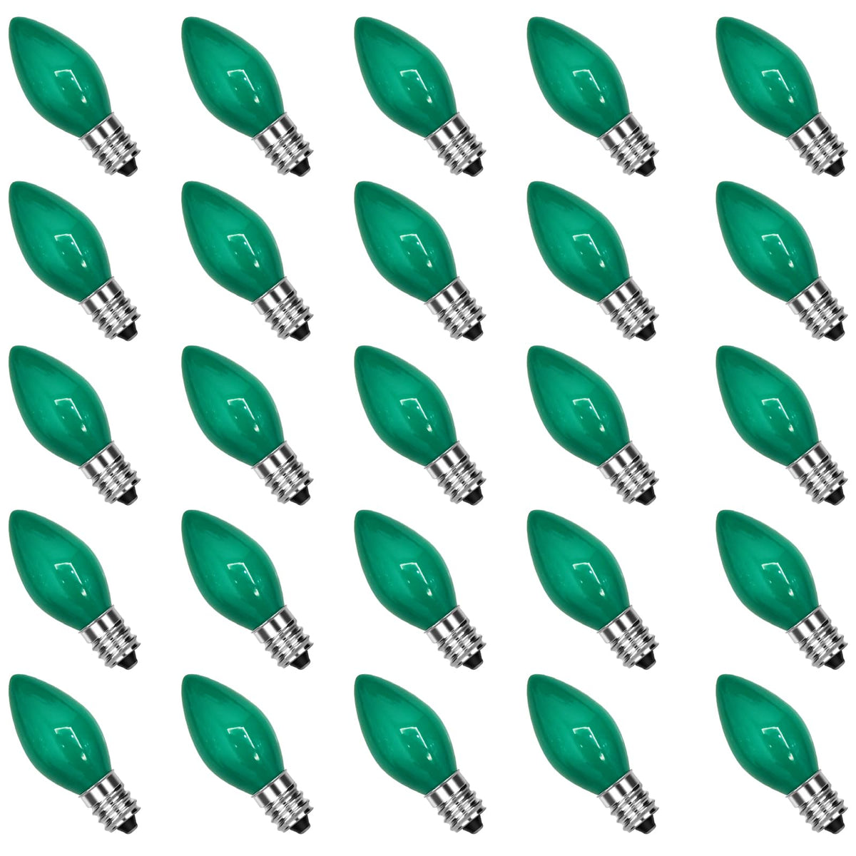 GOOTHY 25 Pack C7 LED Replacement Christmas Light Bulb, C7 Green Replacemen Bulbs for Outdoor String Lights Window Candles Chandeliers Salt Lamp, E12 LED Bulb Dimmable, 0.6W Night Light Bulb -Green