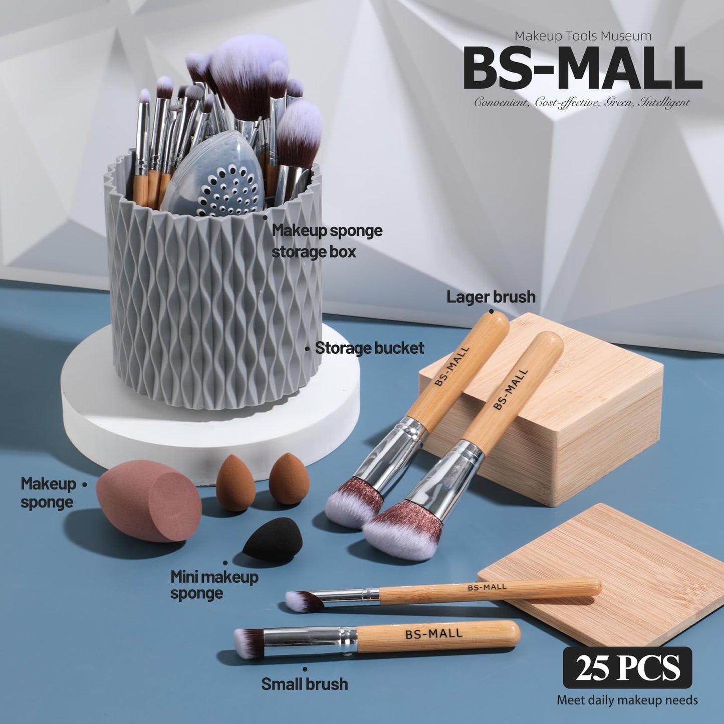 BS-MALL Makeup Brushes Premium Synthetic Foundation Powder Concealers Eye Shadows 18 Pcs Brush Set with 5 sponge & Holder Sponge Case (A-Pink)