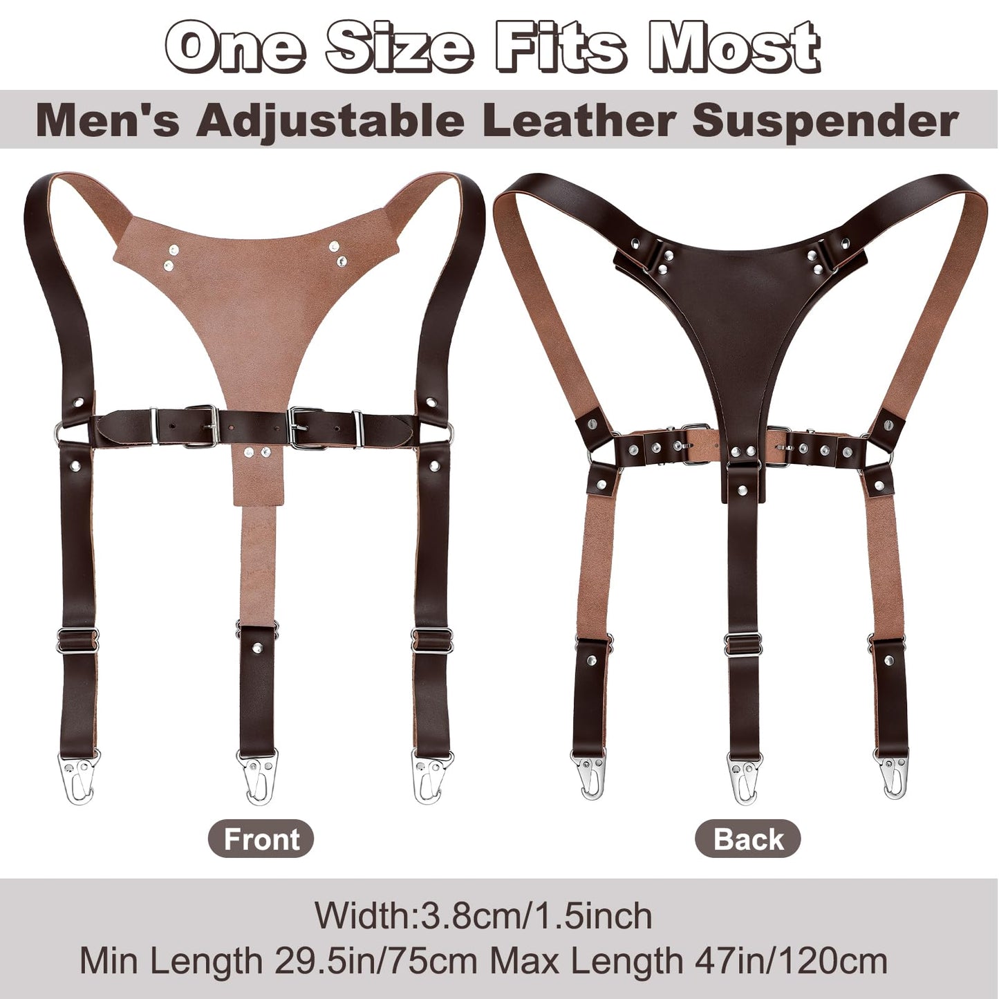 Cuffbow Men's Leather Suspender Adjustable Y Back Leather Suspender with Adjustable Size Straps for Men Father's Day Wedding Steampunk Harness