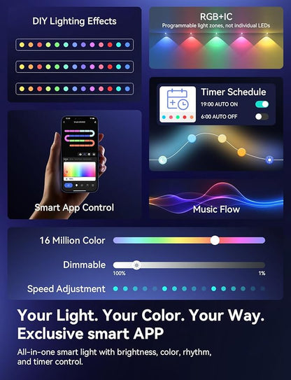 Permanent Outdoor Lights for House, RGB+IC IP67 Waterproof Smart Eave Lights 200ft with 100 LED, Eternity Lighting for Halloween Christmas Decoration, Work with Remote, APP