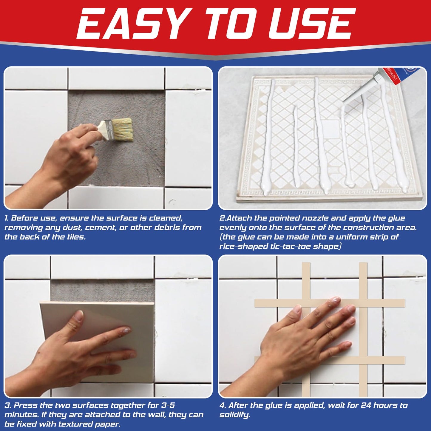 Yeardera Heavy Duty Construction Adhesive, 7.4 Ounce Cement Glue Squeeze Tube, Versatile Construction Glue for Tile, Floor, Stone, Wood, Wall & More, Pack of 1 (CZJS-001)