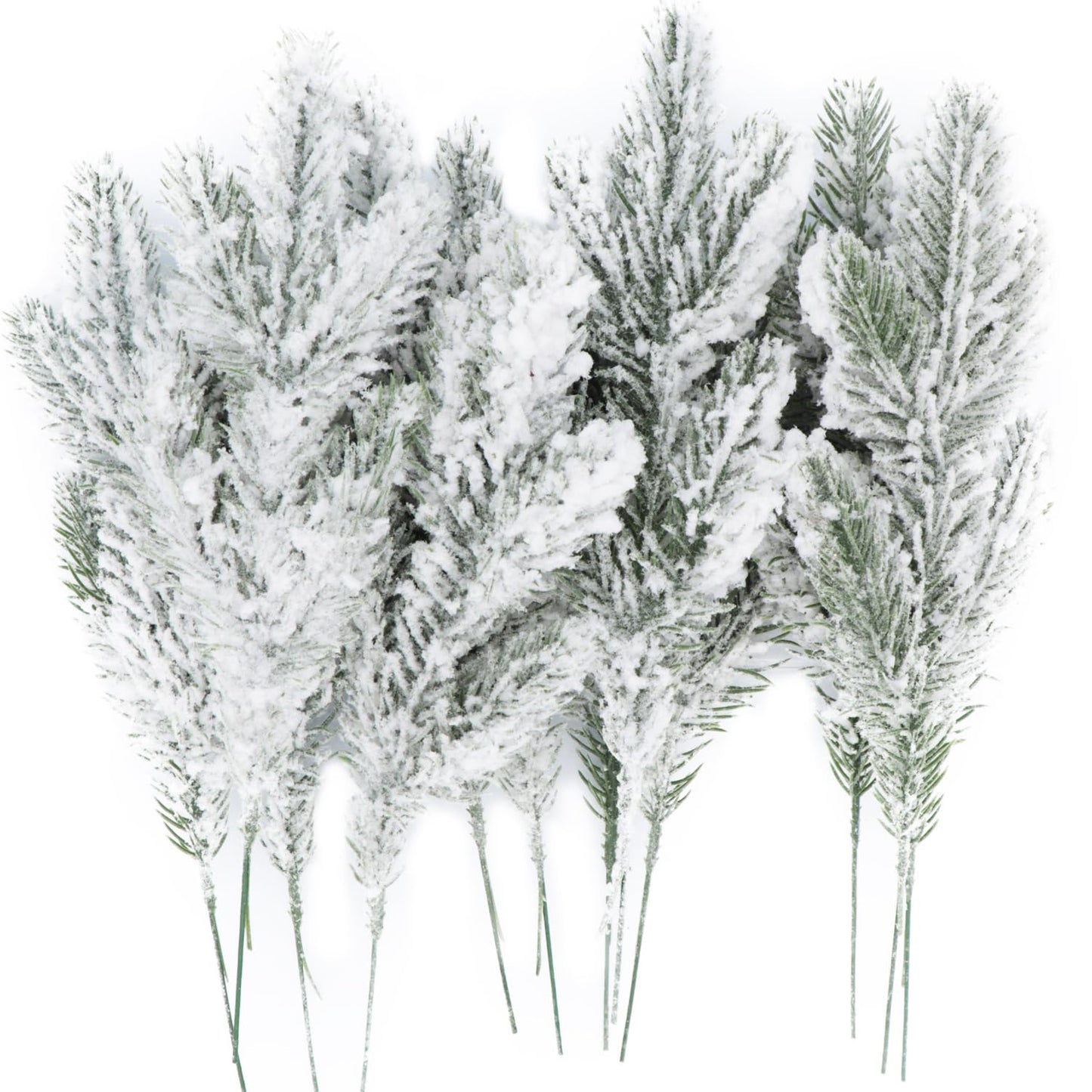 12Pcs Snowy Artificial Pine Needles - Branches Twigs 10.6" Frosted Pine Picks Greenery Stems for Crafts, Wreaths, Garlands - Holiday Decor