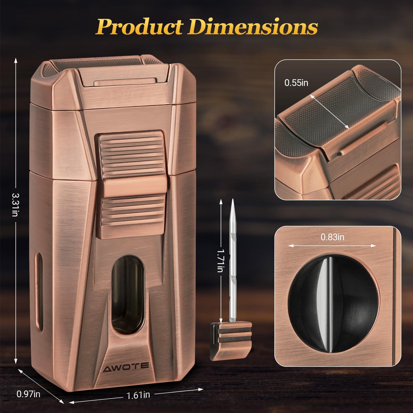 AWOTE Travel Leather Cigar Case with Cigar Torch Lighter, Cigar Bag with 4 Cigar Tubes, Include Cigar Accessories