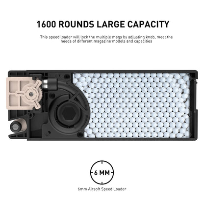 Universal Airsoft Speed Loader for 6mm BBS, 1600-Round Large Capacity Speed Loader for AEG/SMG Airsoft Mid-Cap and Hi-Cap Mags, Compatible with M4/M16/AK/MP5/G3/G36/SCAR Series Airsoft Magazines