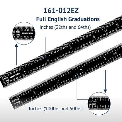 PEC Tools Stainless Steel Ruler Set (6"+12"), High-Contrast Machinist Ruler with Markings 1/32", 1/64", 1/50" and 1/100", Made in USA