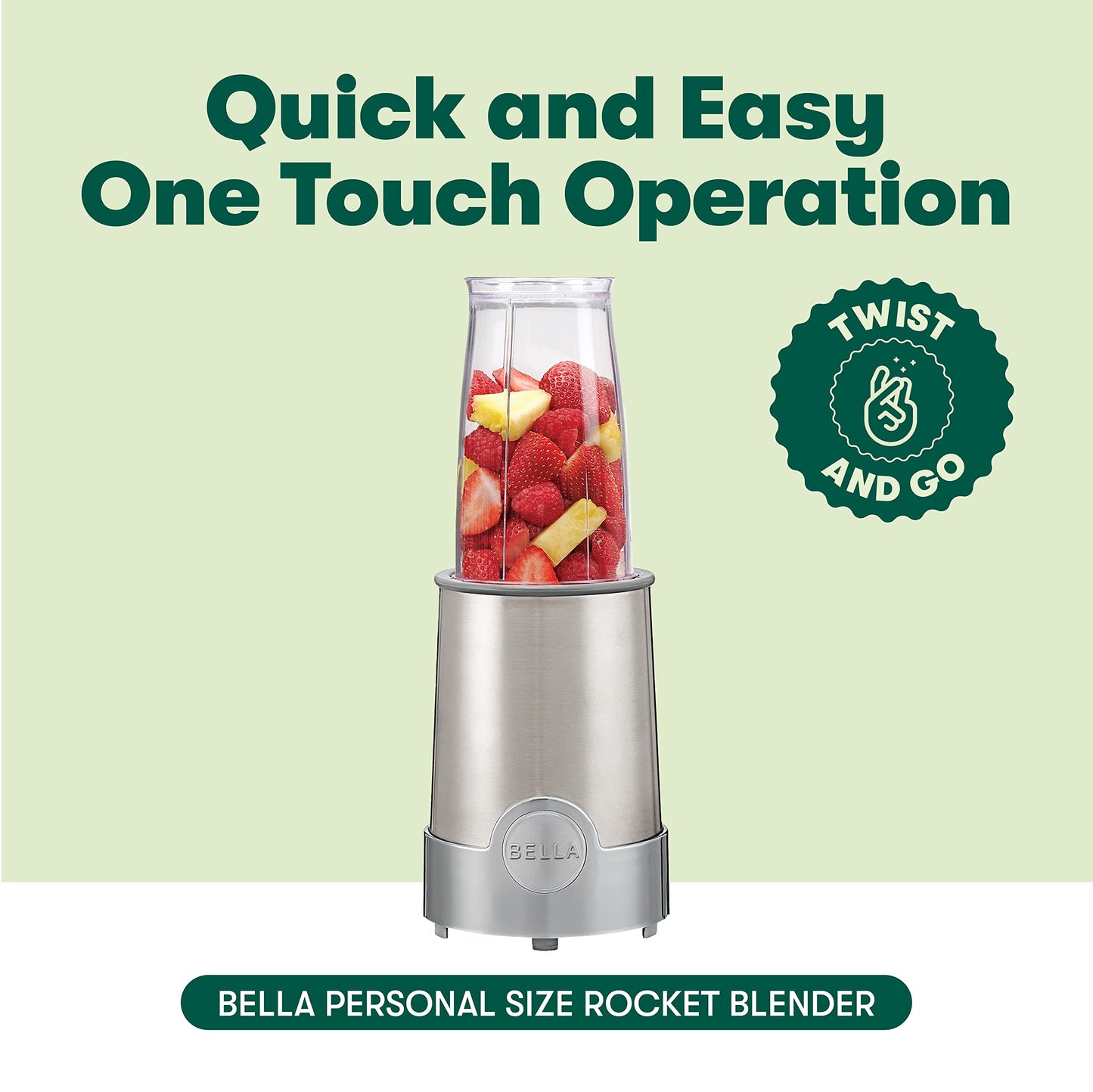 bella 6 Pcs Portable Rocket Blender, Juicer & Smoothie Maker, Press & Twist Design, EverGood™ & BPA Free Dishwasher Safe Parts, 4 Tip Stainless Steel Blade, Cord Wrap, 240 Watt Motor, Oatmilk