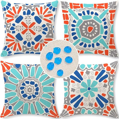 Cirzone Outdoor Pillow Covers 16x16 Set of 4 Morden Geometric Patterns Waterproof Throw Outdoor Pillows Boho Decorations for Funiture Patio Garden Home