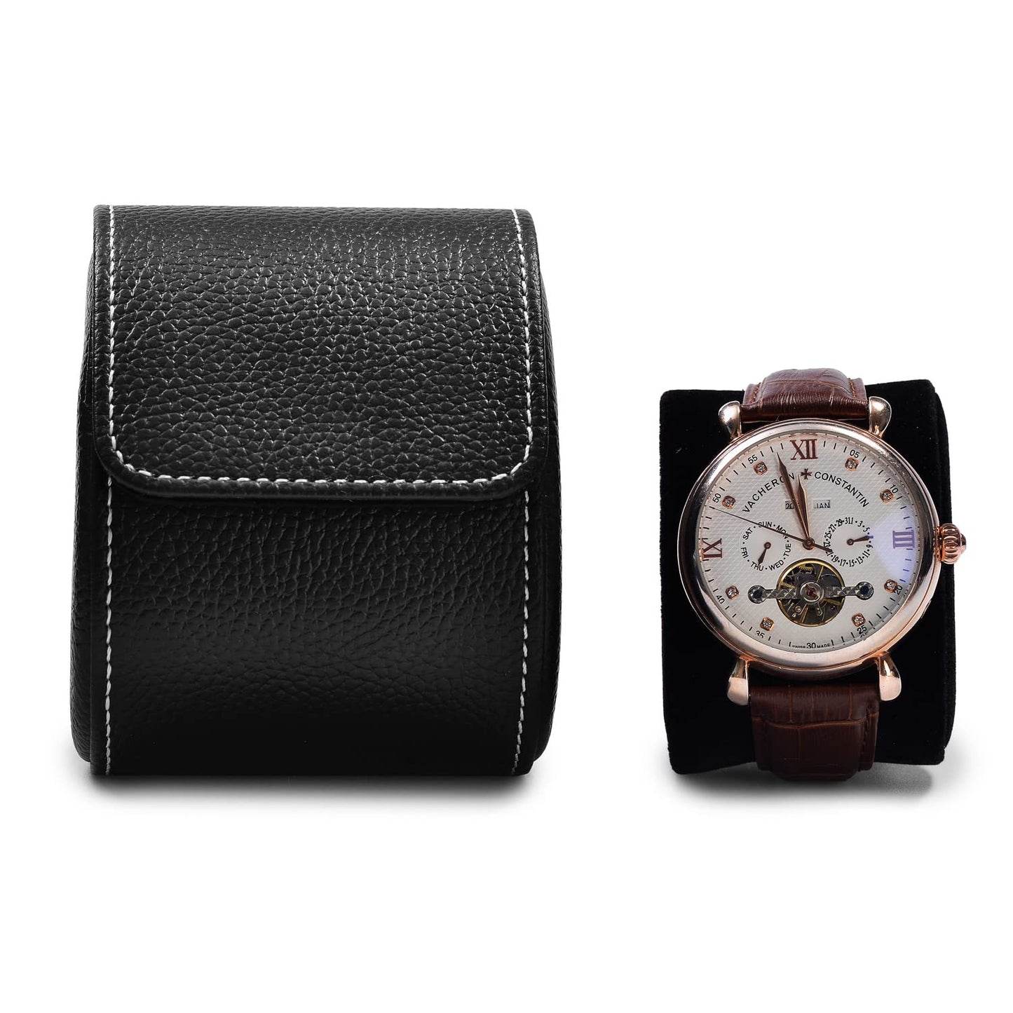 Oirlv Luxury Leather Watch Storage Box Travel Single Watch Case Jewelry Gift Box for Christmas Anniversary Birthday(Black)