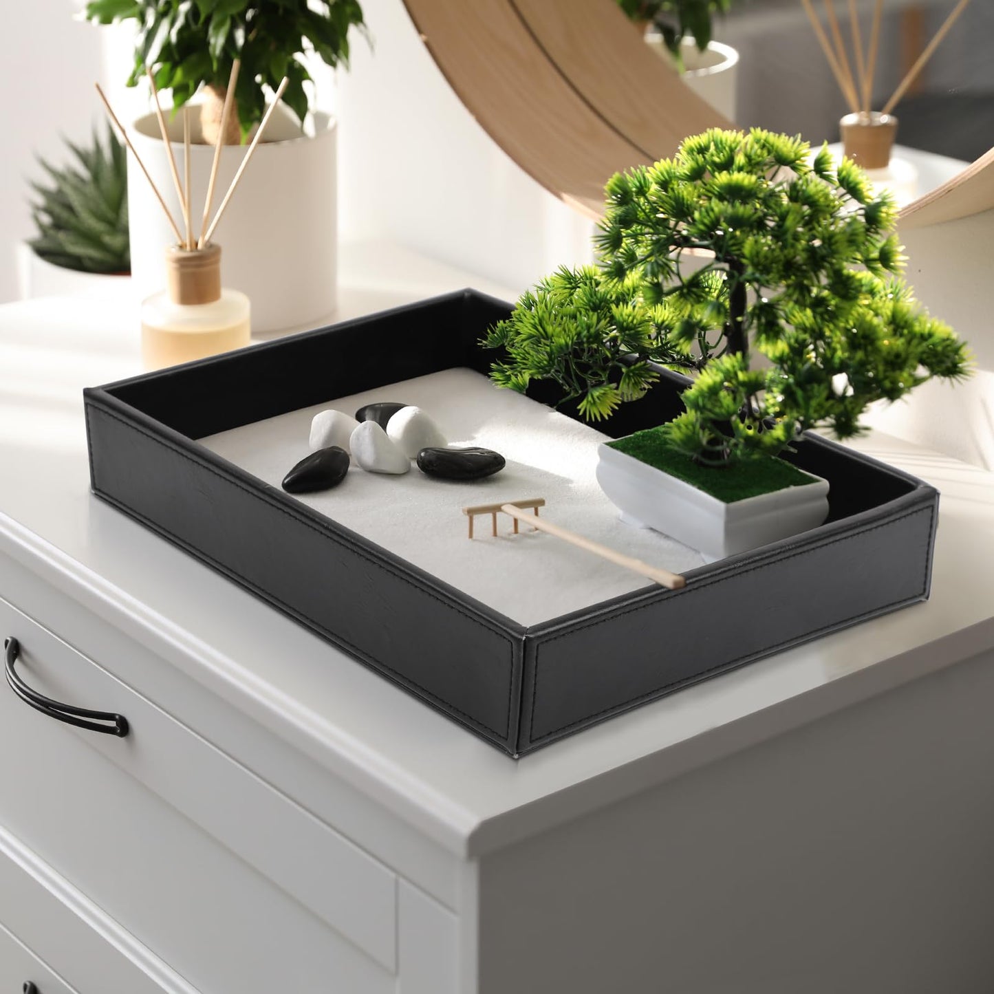 Leather Valet Organizer for Men – Black Catchall for Wallet, Keys, EDC, Jewelry, and Perfume – Nightstand, Dresser, and Bathroom Vanity Storage