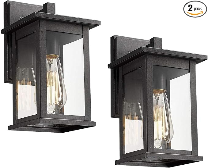 Bestshared Outdoor Wall Sconce, Anti-Rust Outdoor Wall Mounted Light, Black Carriage Lantern Lamp, Outside Porch Light,Exterior Lighting Fixture with Clear Glass for Home, Garage (Black, 2 Pack)