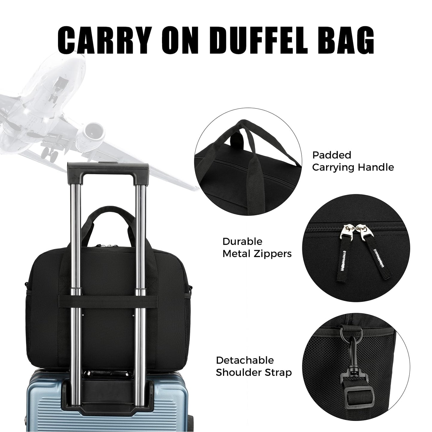 Uarition 14 inch Small Gym Bag for Men & Women, Mini Duffle Bag for Travel Sports, Lightweight Carry On Duffel Bag, Black