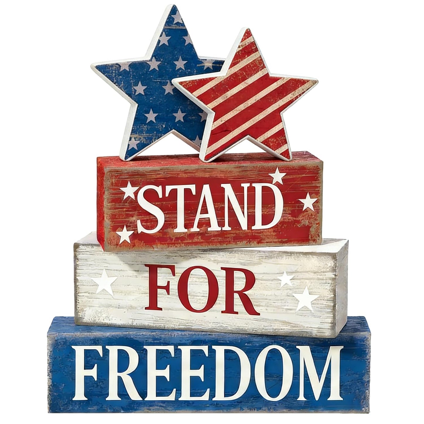 4th of July Table Decorations Patriotic Memorial Day Tiered Tray Decor Wooden Stars Block Signs Independence Farmhouse 250th July Fouth Centerpiece for Tables Wooden Sign for Home Decor