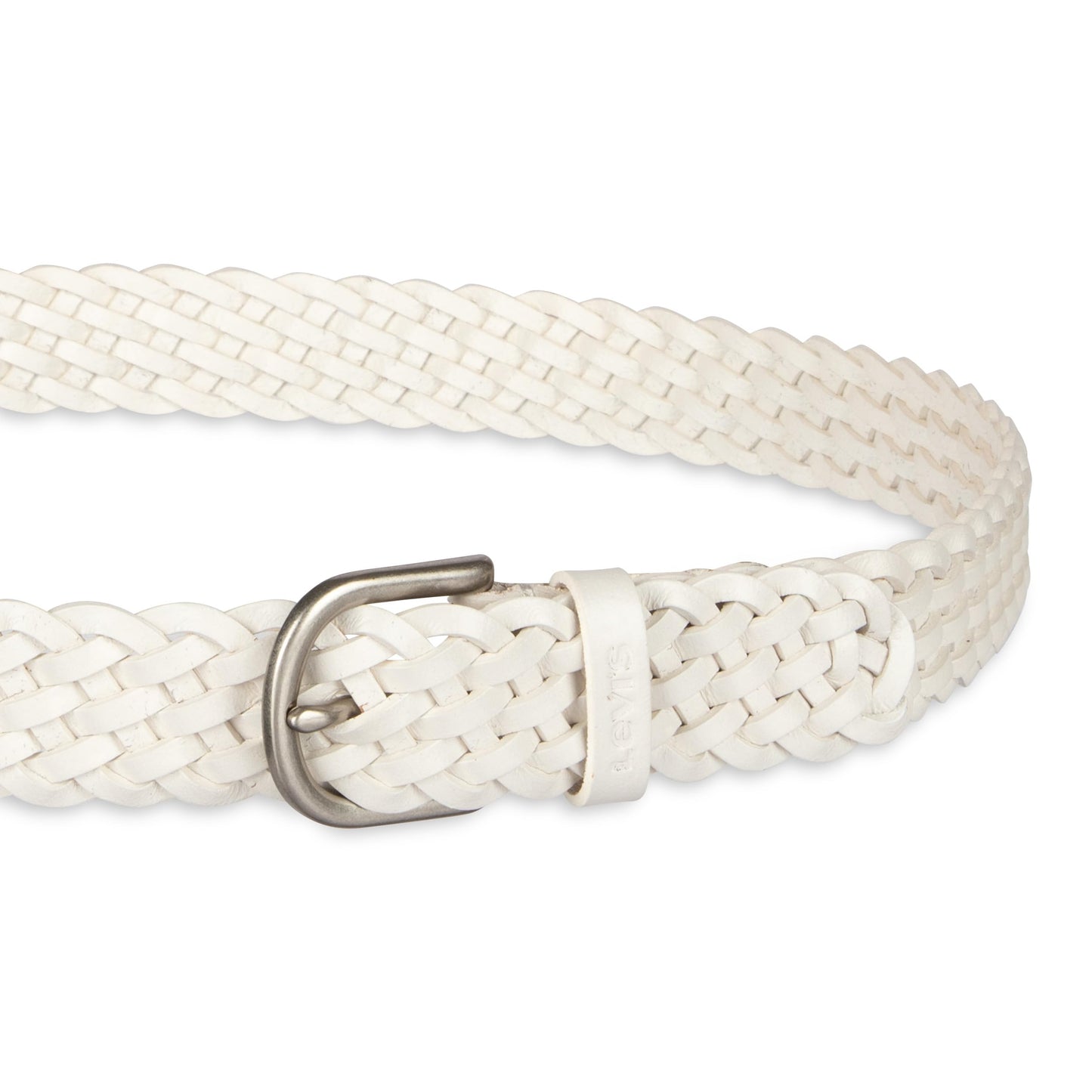 Levi's Women's Leather Braided Casual Belt, White, Small