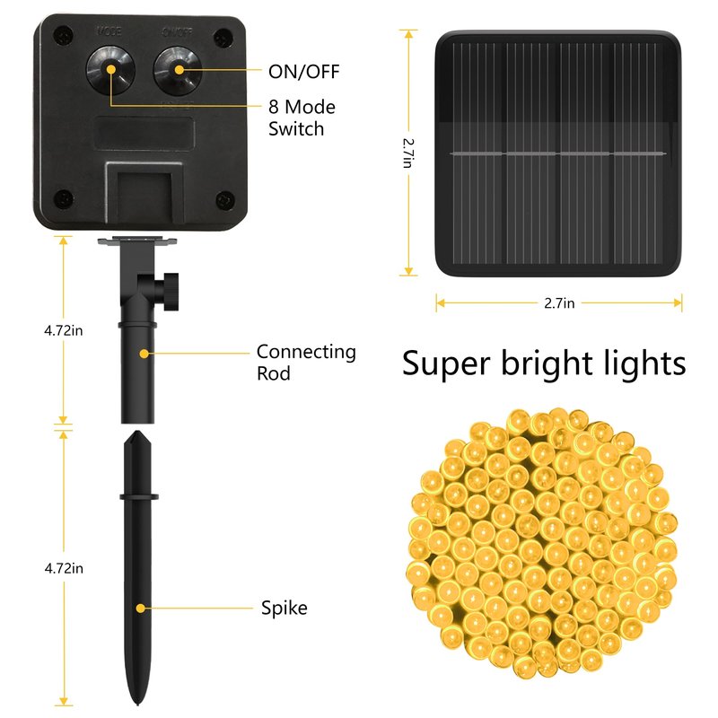 Flechllary Solar String Lights Outdoor Waterproof，39Ft 100 LED Solar String Lights with 8 Modes ，Solar Christmas Lights Outdoor for Yard, Fence, Balcony, Party,Christmas Tree Decorations (Warm White)
