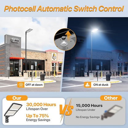 400W LED Parking Lot Light Slip Fitter Mount with Dusk to Dawn Photocell 110V/120V Pole Flood Lights 5000K Street Light IP65 Waterproof Commercial Area Lighting for Parking Lot, Stadium