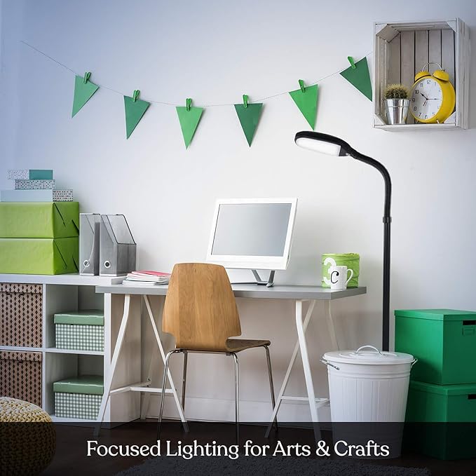 Brightech Litespan - Bright LED Floor Reading Lamp for Over Chair Crafts and Reading, Estheticians' Light for Lash Extensions, Adjustable Standing Lamp for Living Room, Bedroom, Office - Jet Black