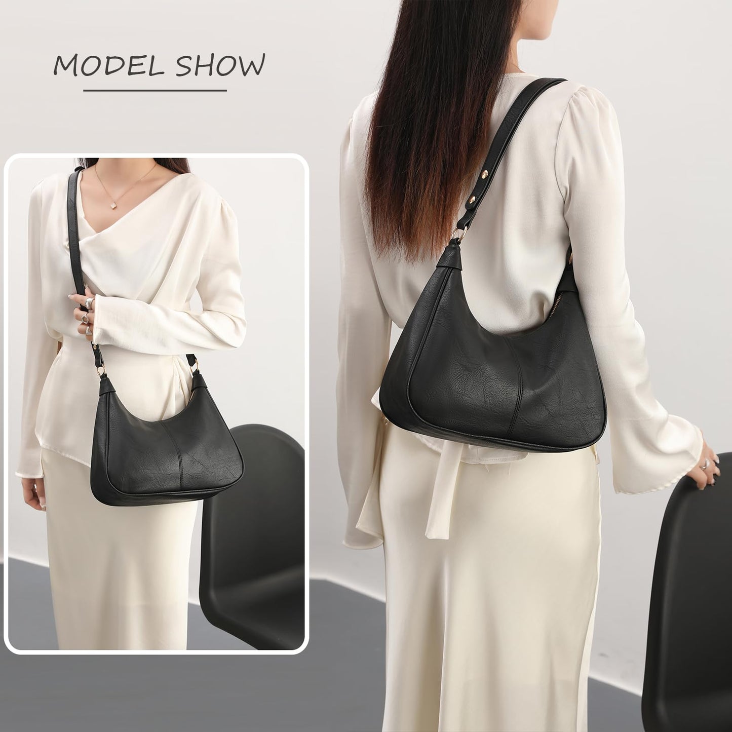 NIUEIMEE ZHOU Shoulder Bag for Women Ultra Soft Foldable Vegan Leather Crossbody Bags Tote Hobo HandBag Underarm Purses