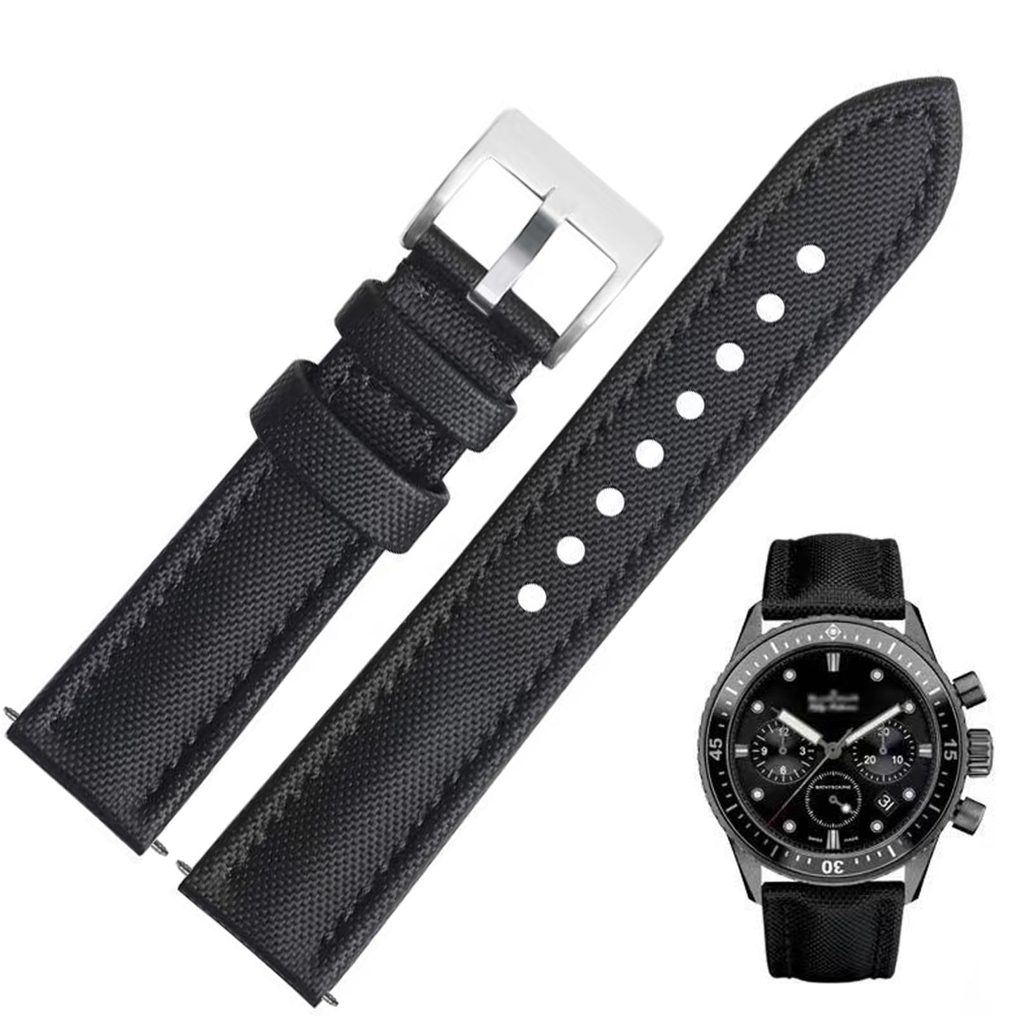 Aoeiwv Nylon Leather Watch Band Quick Release Waterproof Resistant Oxford Fabric Durable Hybrid Premium Nylon Fiber Genuine Leather Universal Replacement Strap 18mm 19mm 20mm 21mm 22mm for Men Women