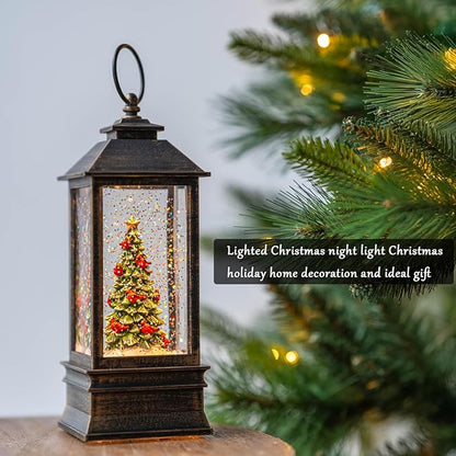 Christmas Snow Globe Lantern Water Glittering Christmas Tree with Music, USB Lined/Battery Operated Lighted Lantern for Christmas Festival Decoration Gifts