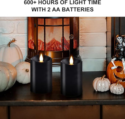 2PCS, 3 x 5 inches Flameless Candle with Remote Control, 3D Flickering Wick, Real Wax Pillar LED Candles, Battery Operated Candles,with Timer,for Holiday Home Decor, Black