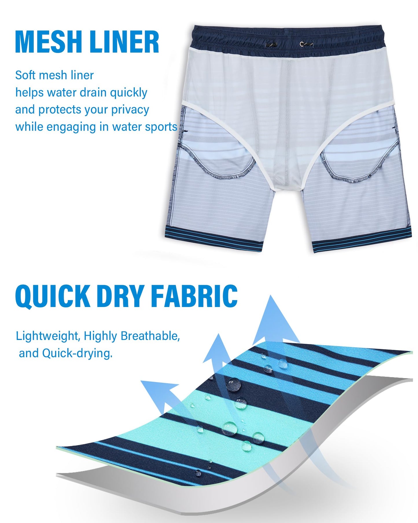 Gleeease Mens Swim Trunks 7 Inch Mens Bathing Suit with Mesh Liner 7 Inch Stretch Quick Dry Lined Pockets Drawstring Funny Beach Swimming Pool Surf Holiday Striped Large Swim Trunks
