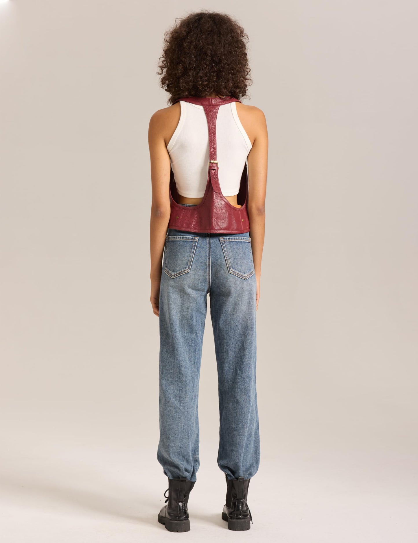 LyzerMia Harness for Women Genuine Leather with Pocket Steampunk Vest, Burgundy