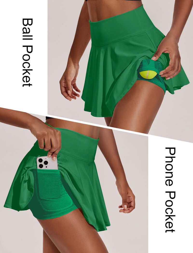 PINSPARK Golf Skorts for Women A Line Cute Tennis Skirts Tummt Control Pleated Sports Skirt, Green Large
