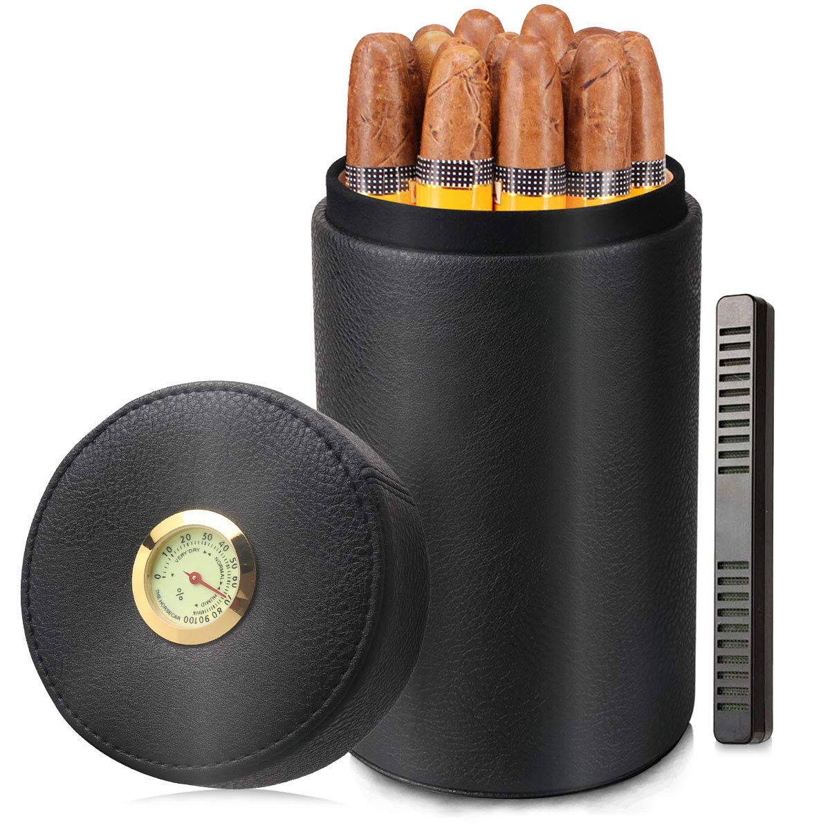 Scotte Cigar Humidor Case/Jar,Leather Cigar Case Cedar Wood Lined Cigar Box