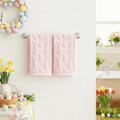 Artoid Mode 4 Pcs Pink 3D Rabbit Jacquard Easter Hand Towels