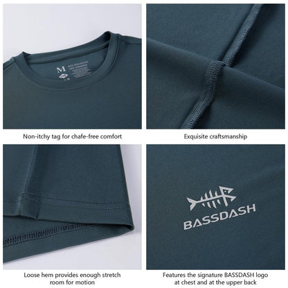 BASSDASH Men’s UPF 50+ Short Sleeve Fishing Shirts Performance Cooling UV Sun Protection Hiking T-Shirts Slate Blue