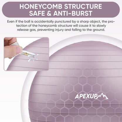 APEXUP Yoga Ball, 660 lbs Anti-Burst Exercise Ball with Pump, 5 Sizes (S (15"~18") 45cm, Mauve)