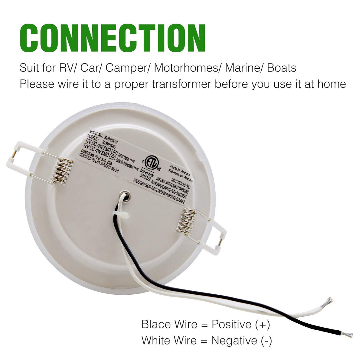 Homdec RV LED Recessed Down Light, 4.5 Inch, 12V Puck Light, Metal, 3500K Warm White, Model RVR4HN-34,