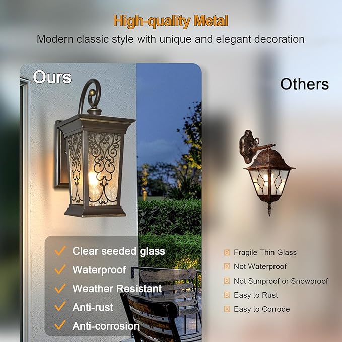 ALVIME Outdoor Wall Light Fixtures, Exterior Lighting Fixtures, Waterproof Outdoor Sconce Lights, Outside Patio Lanterns for Entryway, House Front Door, Farmhouse, Garage, E26 Base&Clear Seeded Glass