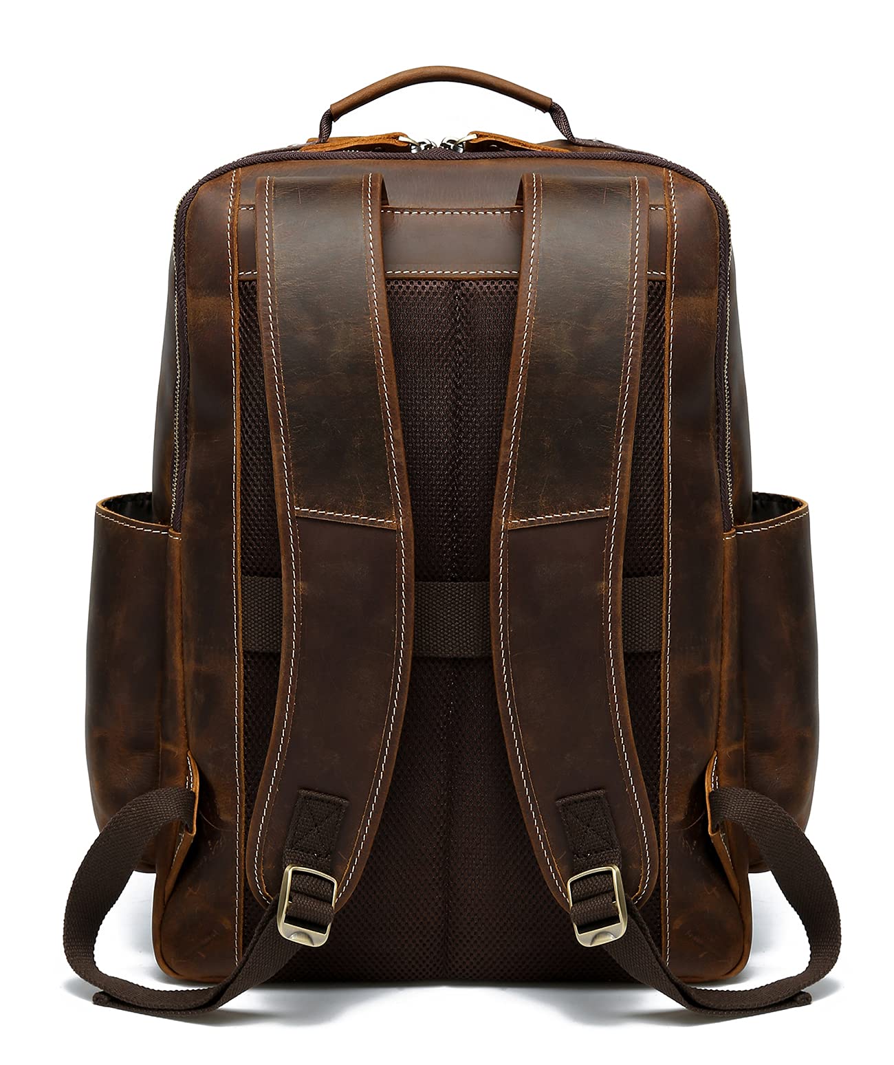 LANNSYNE Men's Vintage Full Grain Leather Backpack for 16" Laptop Travel Hiking Camping Rucksack