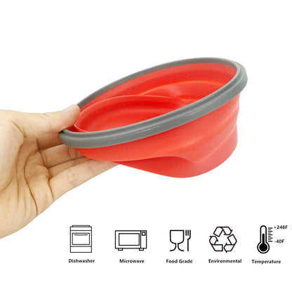 CCyanzi 1200ml Collapsible Camping Bowl Silicone Food Storage Container with Lid and Foldable Stainless Steel Fork Spoon, for Picnic, Travel, Camping, RV, Fridge and Microwave Bowls