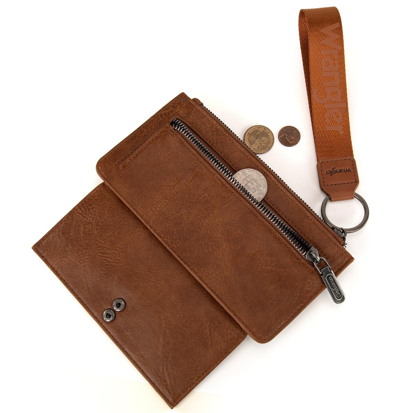 Montana West X Wrangler Brown Wristlet Wallet Minimalist Clutch Womens Wallet Rfid Card Cases & Money Organizers with Coin Purse and Smooth Zipper
