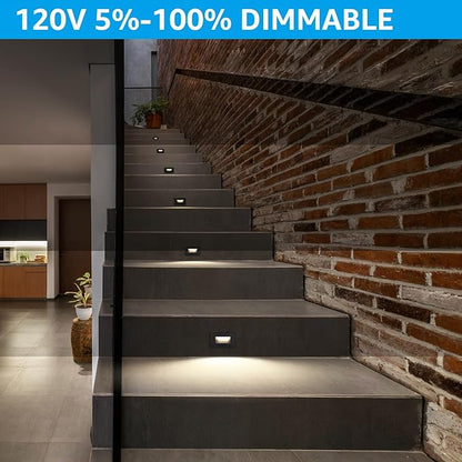 LEONLITE Black 5CCT 120V LED Step Lights, 3.5W 150LM 5%-100% Dimmable Horizontal Stair Lights Indoor Outdoor Wet Location, CRI90+ & ETL, 2700K/3000K/3500K/4000K/5000K, Aluminum, Pack of 6