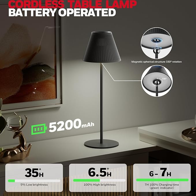 Honeywell 2Pack Cordless Table Lamp Rechargeable - M1 Sunturalux Portable LED Desk Lamp 5200mAh Battery Operated 4Color 9RGB Dimmable Bedside Lamps for Home Living Bedroom Restaurant Night Light