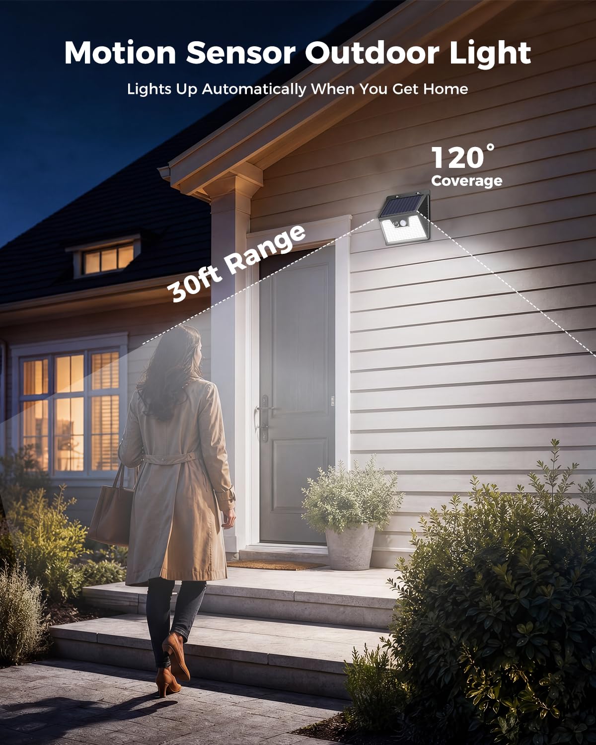 Peasur Solar Lights Outdoor Motion Sensor, 6 Pack 140 LED Solar Powered Fence Light Waterproof, 3 Modes Security Wall Lighting for Outside Yard Deck Garden