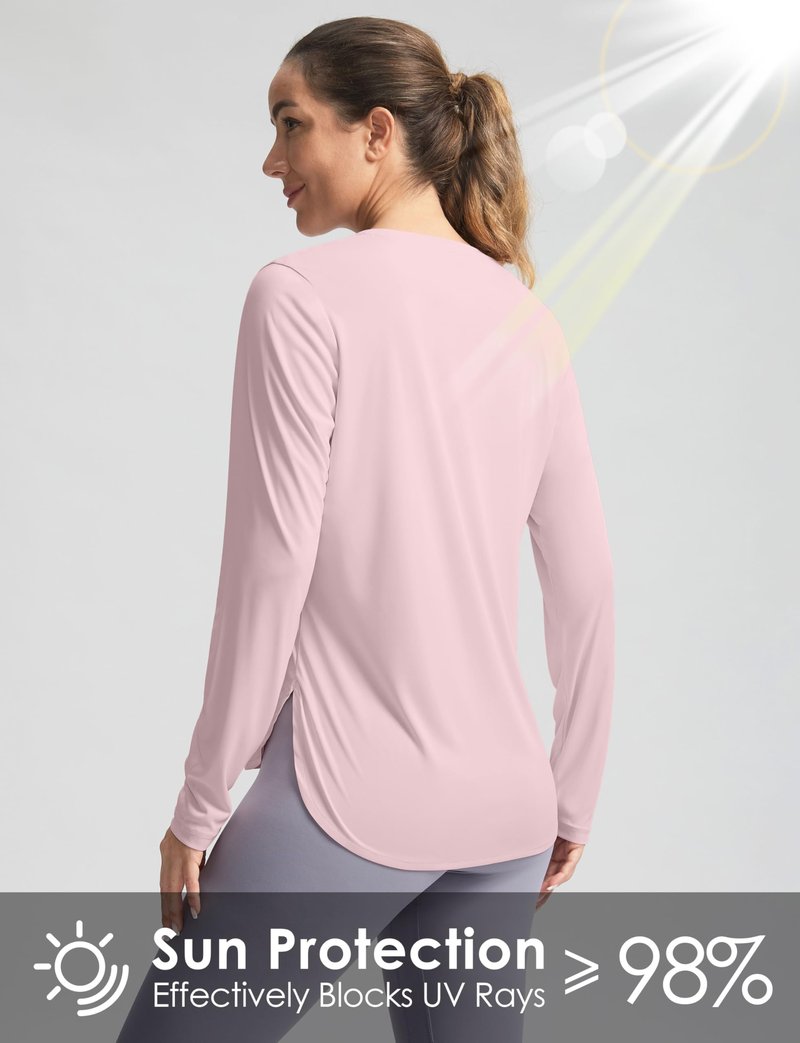 Women's Sun Shirts UPF 50+ Long Sleeve UV Protection Shirt Lightweight Quick Dry Workout Hiking Tops for Women(Seashell Pink,L)