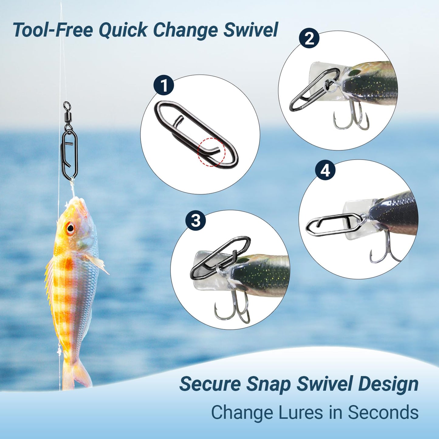 AMYSPORTS High Strength Saltwater Barrel Swivels Fishing Tackle Stainless Steel Line Connector Fishing Snaps Swivel Change Quick Fishing Clips Snap Black Nickel, 50pcs, 71lbs
