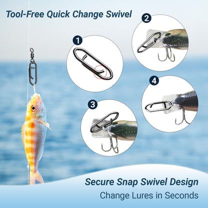 AMYSPORTS High Strength Saltwater Barrel Swivels Fishing Tackle Stainless Steel Line Connector Fishing Snaps Swivel Change Quick Fishing Clips Snap Black Nickel, 50pcs, 71lbs