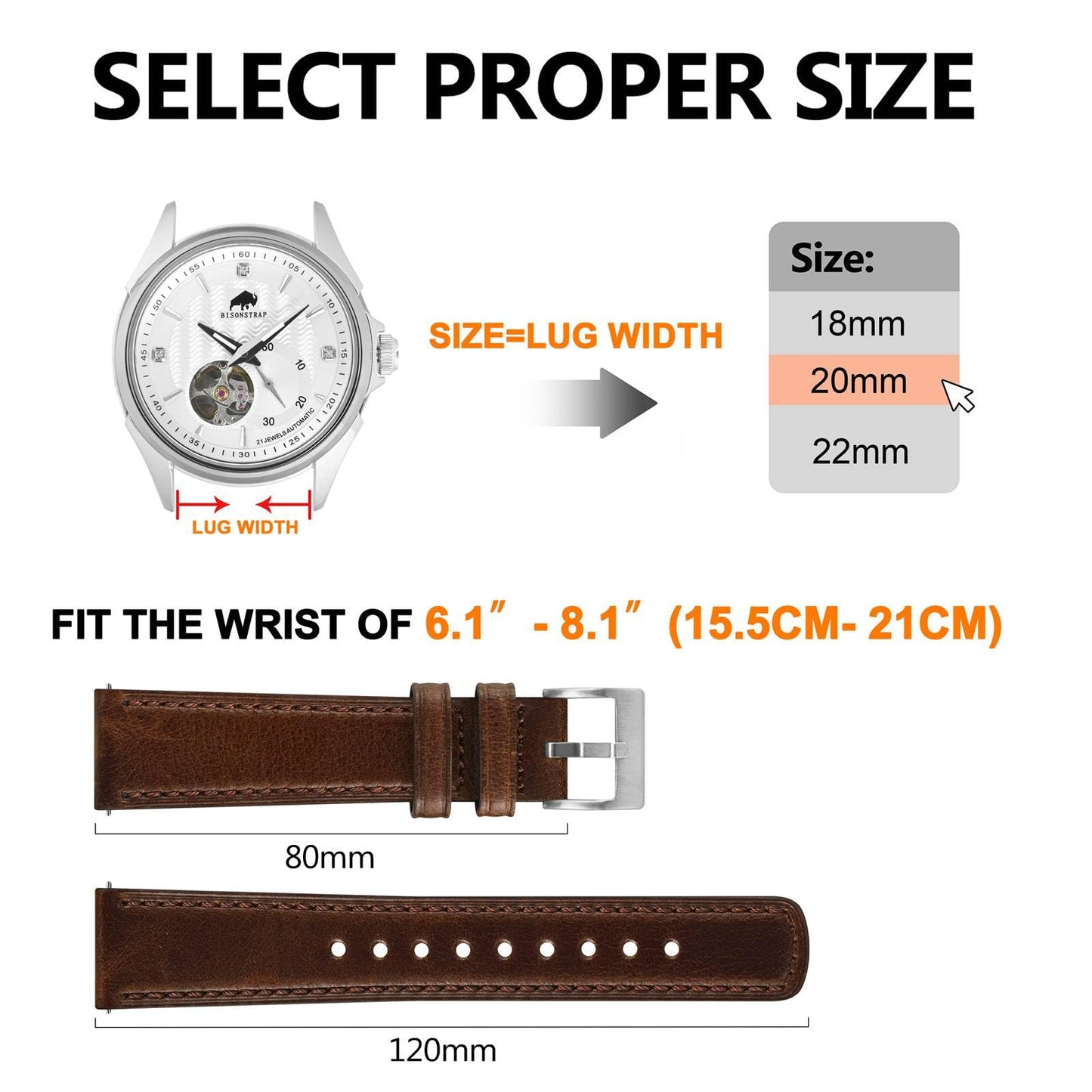 BISONSTRAP Leather Watch Straps, Classic Oil Waxed Leather, Quick Release Replacement Band for Men and Women, 20mm, Coffee Brown/Silver Buckle